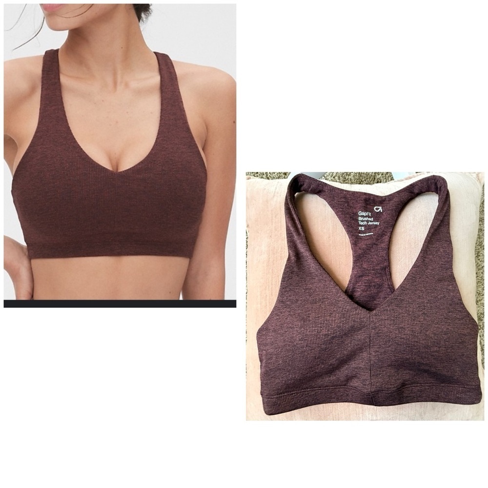 GapFit Ribbed Racerback Sports Bra Brushed Tech Jersey XS – Vintage Purple Wine